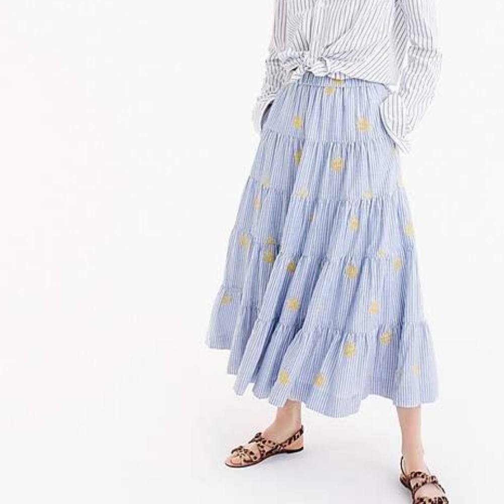 J.Crew Embordiered Pineapple Midi Skirt NWT